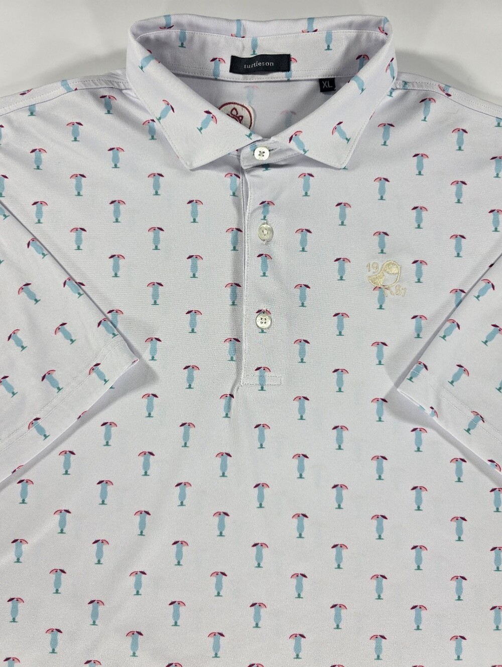 Nemacolin Turtleson XL White Mixed Drink Umbrela Golf Polo Shirt Pique Knit